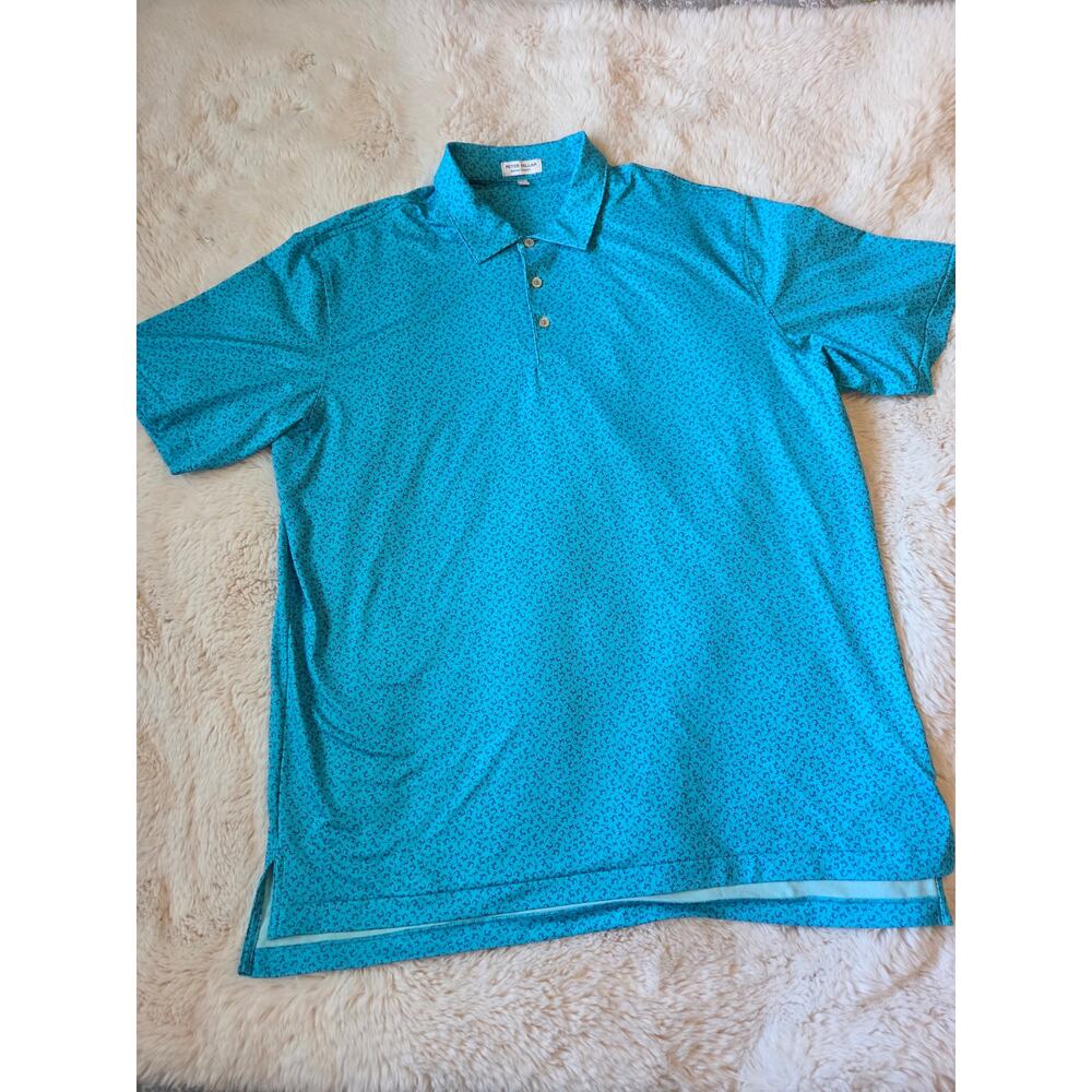 Peter Millar Summer Comfort hammered All Over Print Blue Golf Polo Mens XL Soft